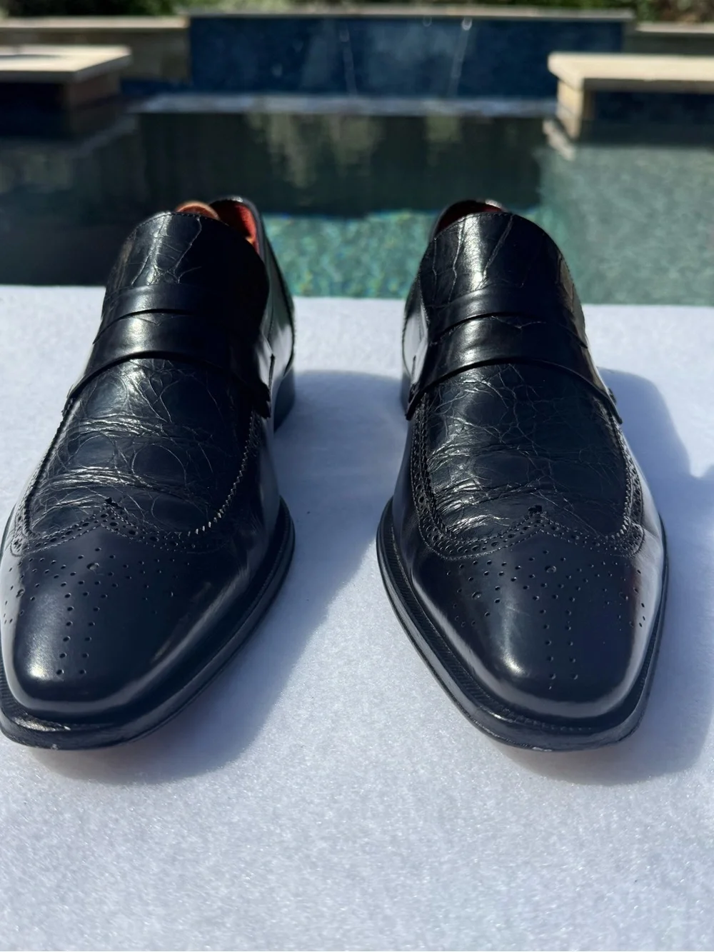 Mezlan Men's Black Leather Crocodile Slip-On Dress Loafers